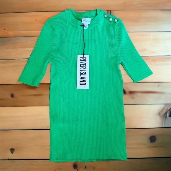 River Island  Button-Shoulder Ribbed Crewneck T-Shirt - Picture 2 of 5